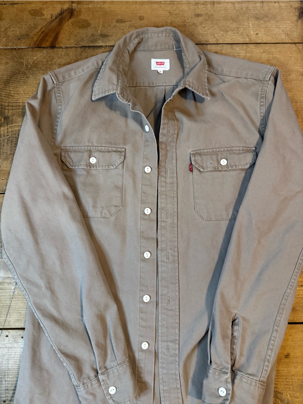 Vintage Levi's Men's Taupe Button-Front Shirt Jacket